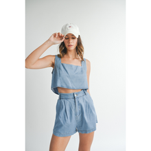 Load image into Gallery viewer, Denim Sleeveless Crop + Short Set