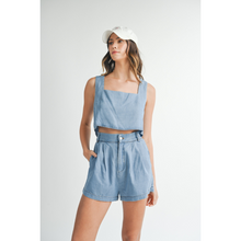 Load image into Gallery viewer, Denim Sleeveless Crop + Short Set