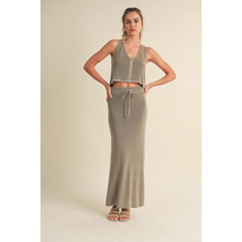 Load image into Gallery viewer, Karlee Vest + Maxi Skirt | Green Grey | Sold Separately