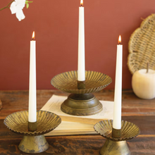 Load image into Gallery viewer, Antique Gold Taper Candle Holders | Set of 3