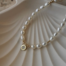 Load image into Gallery viewer, Pearl Beaded Star Medallion Necklace