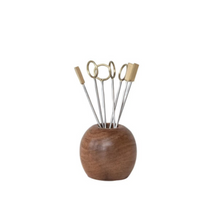 Load image into Gallery viewer, Wood + Brass Appetizer Picks | Set of 9