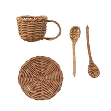 Load image into Gallery viewer, Woven Rattan Toy Tea Set | Set of 7 in Bag