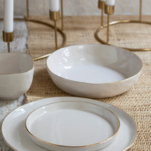 Load image into Gallery viewer, Gold Rim Stoneware Pasta Bowl