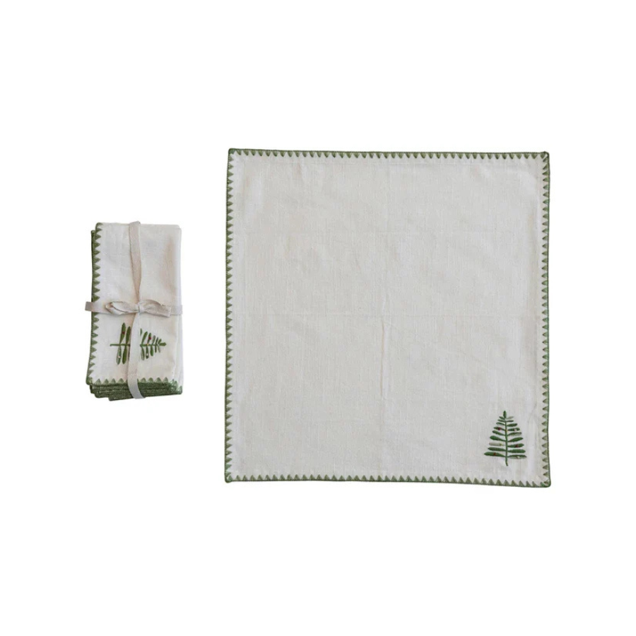Embroidered Tree Napkins | Set of 4