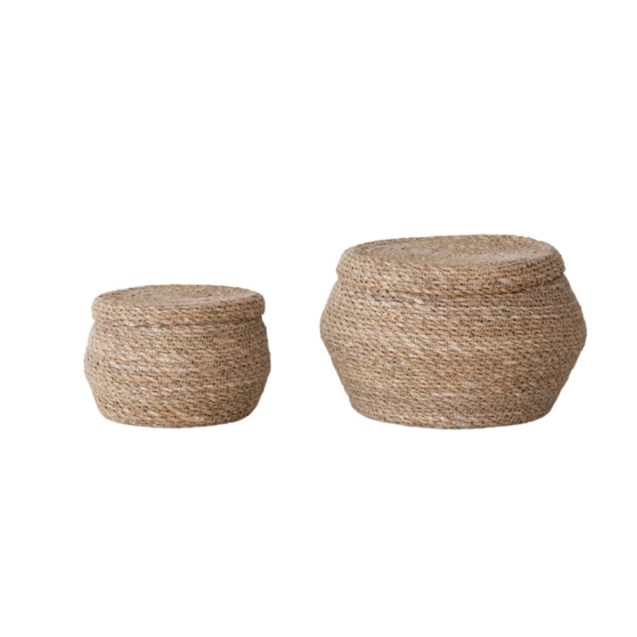 Seagrass Baskets w/Lids | Set of 2