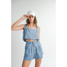 Load image into Gallery viewer, Denim Sleeveless Crop + Short Set
