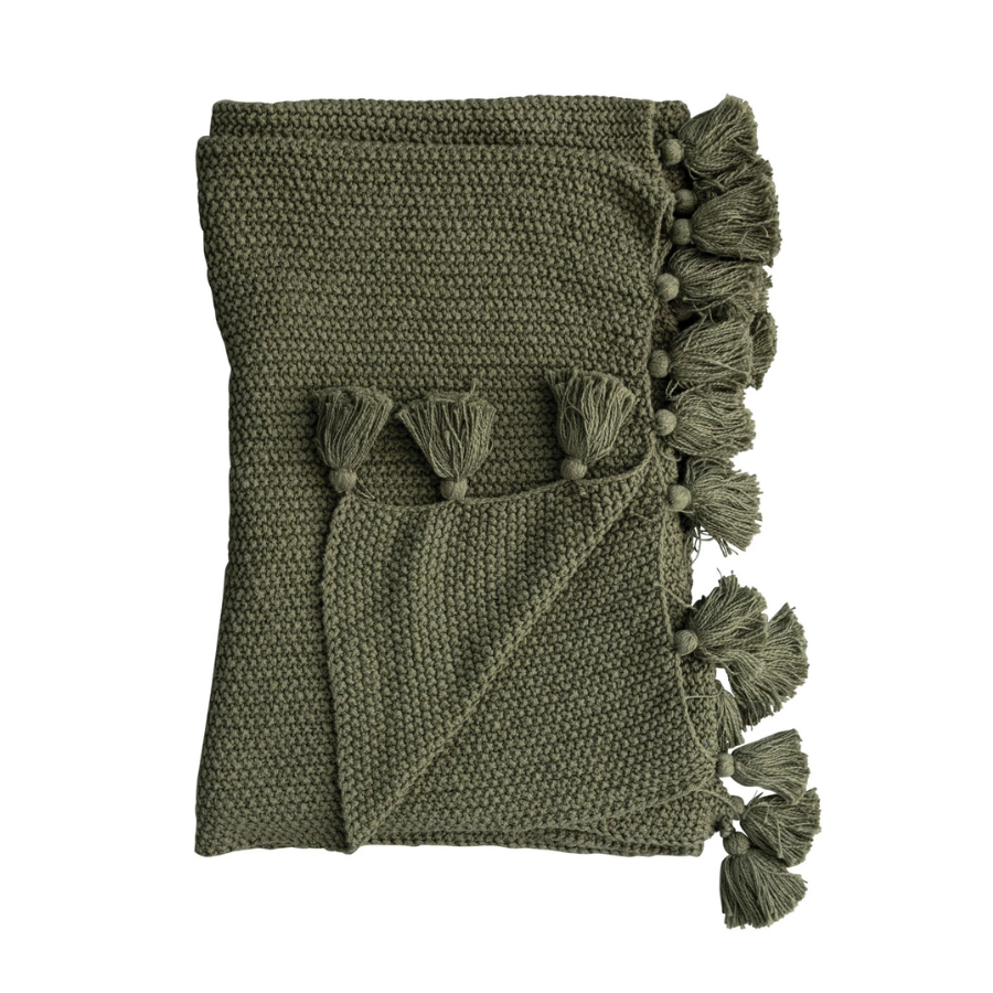 Cotton Knit Throw | Olive Green