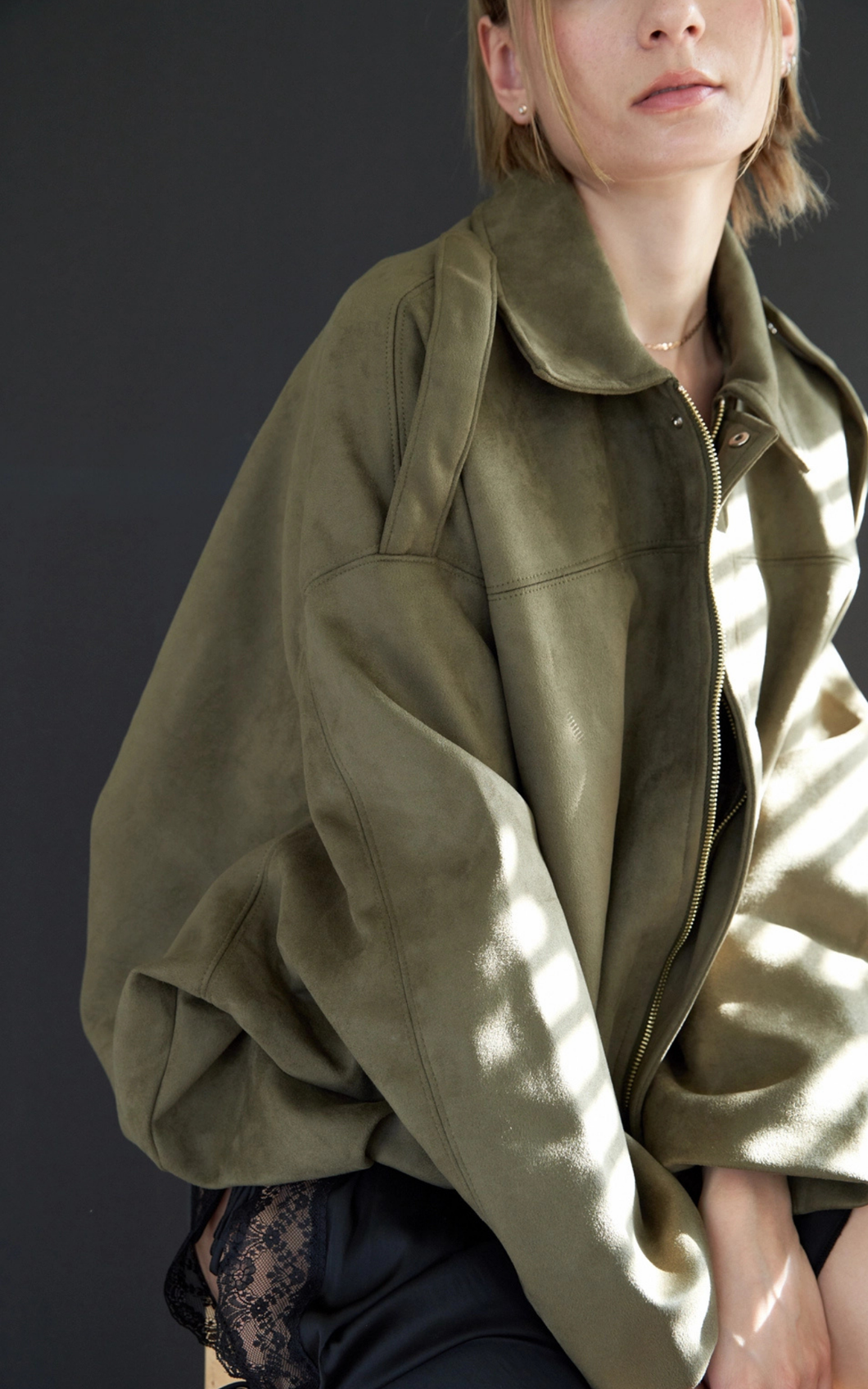 Oversized Suede Balloon Jacket | Olive