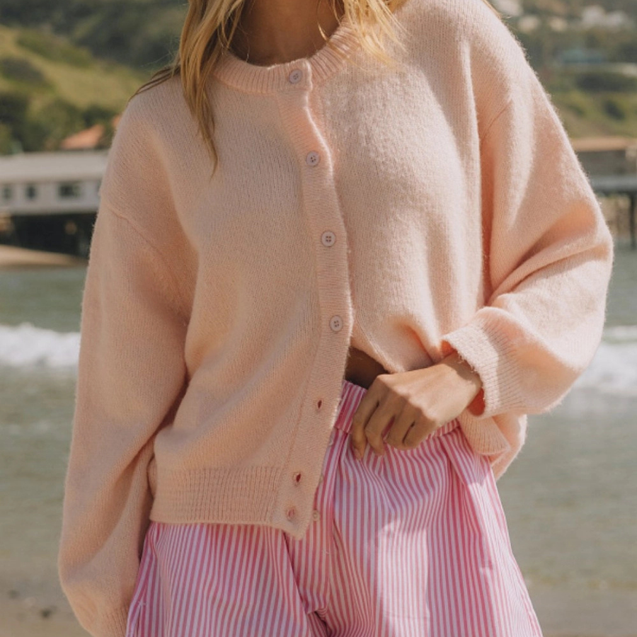 Round Neck Cardigan | Pink