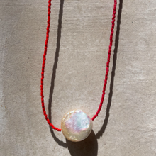 Load image into Gallery viewer, Peach Coin Pearl Necklace | Dark + Bright Red
