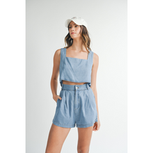 Load image into Gallery viewer, Denim Sleeveless Crop + Short Set
