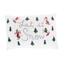 Load image into Gallery viewer, Knit Lumbar Pillow w/ Trees + Skiers
