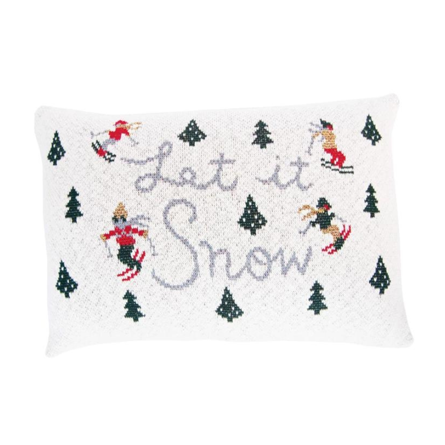 Knit Lumbar Pillow w/ Trees + Skiers