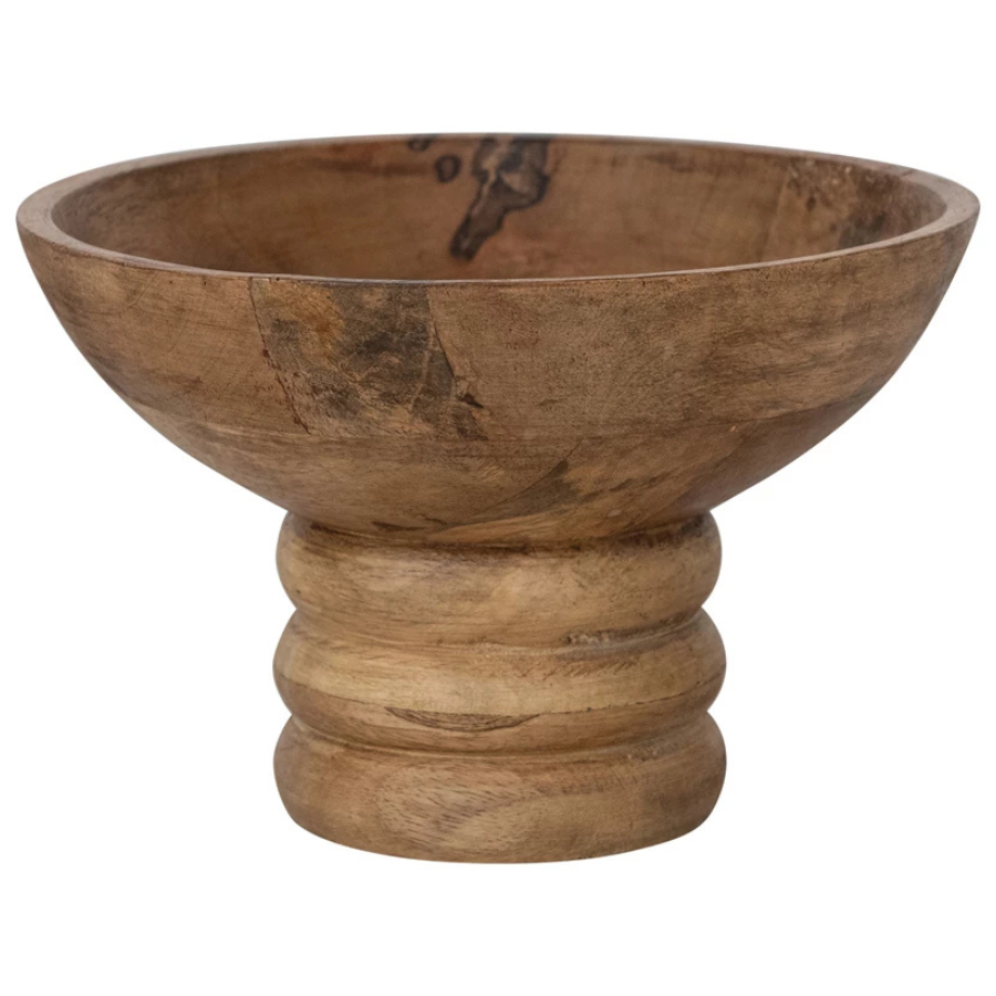 Ribbed Mango Wood Footed Bowl