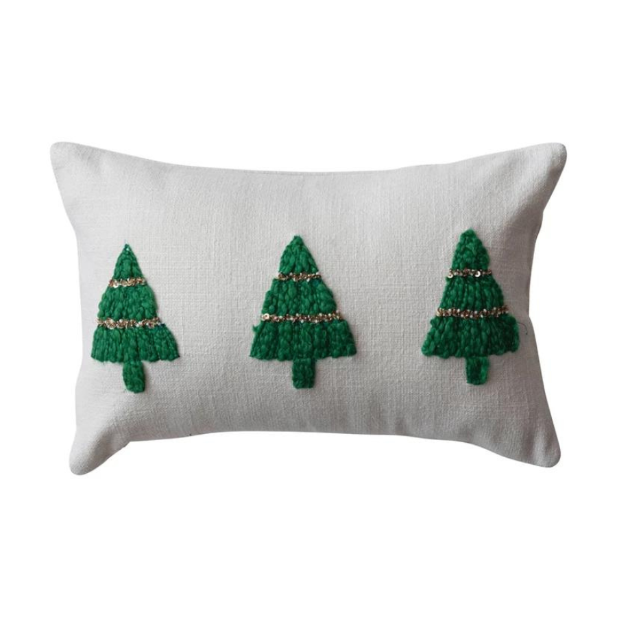 Embroidered Christmas Tree Lumbar Pillow