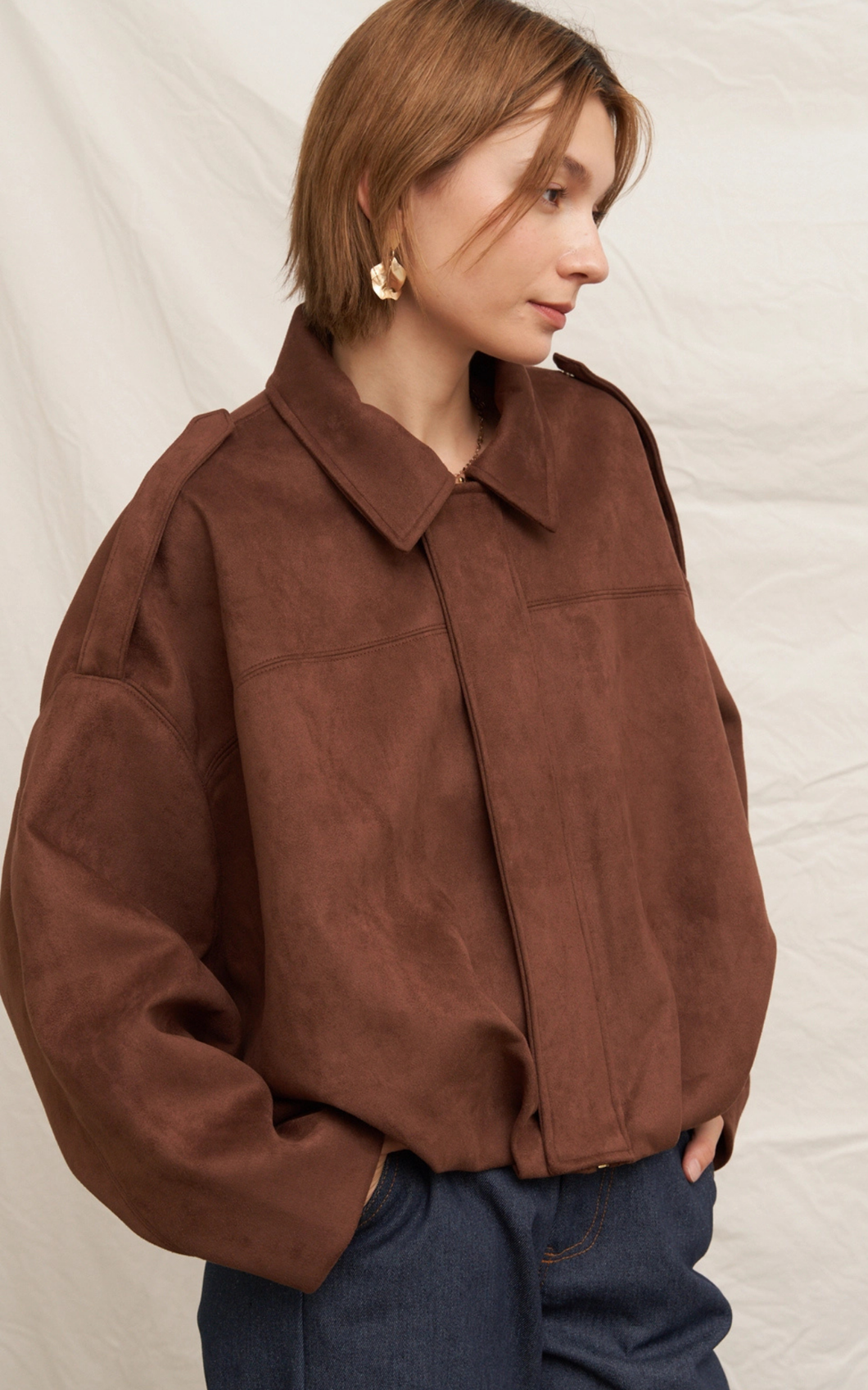 Oversized Suede Balloon Jacket | Brown