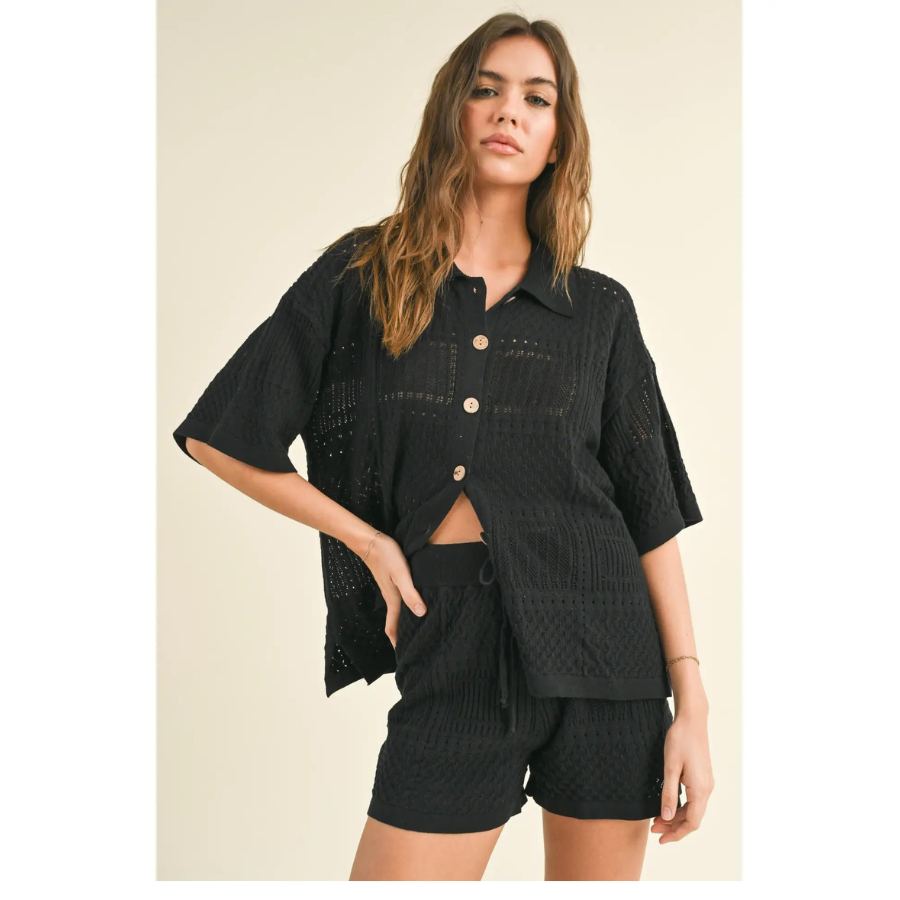 Pattern Knit Buttondown Set | Top