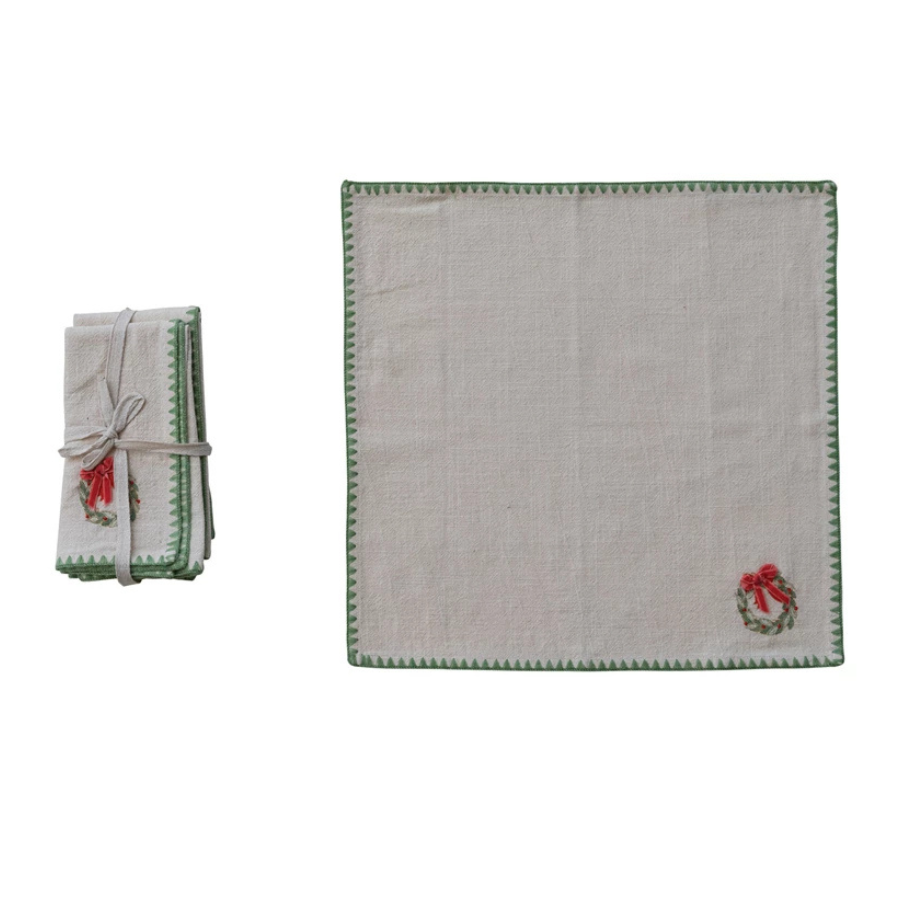 Embroidered Wreath Napkins | Set of 4