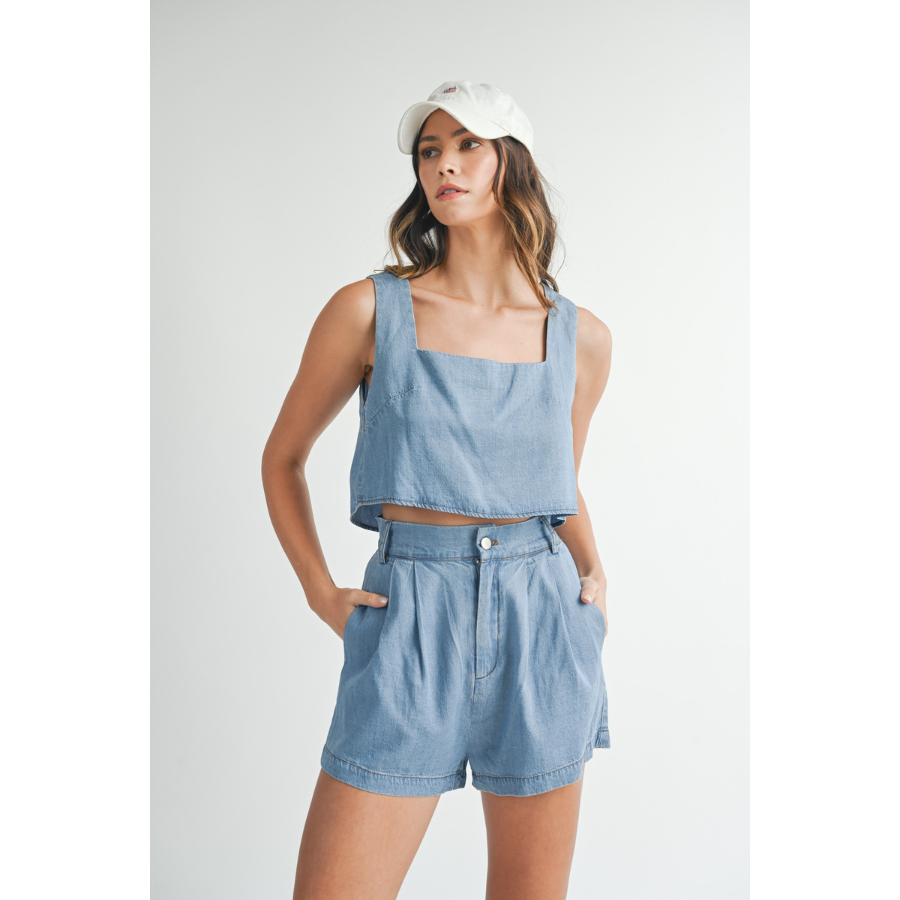 Denim Sleeveless Crop + Short Set