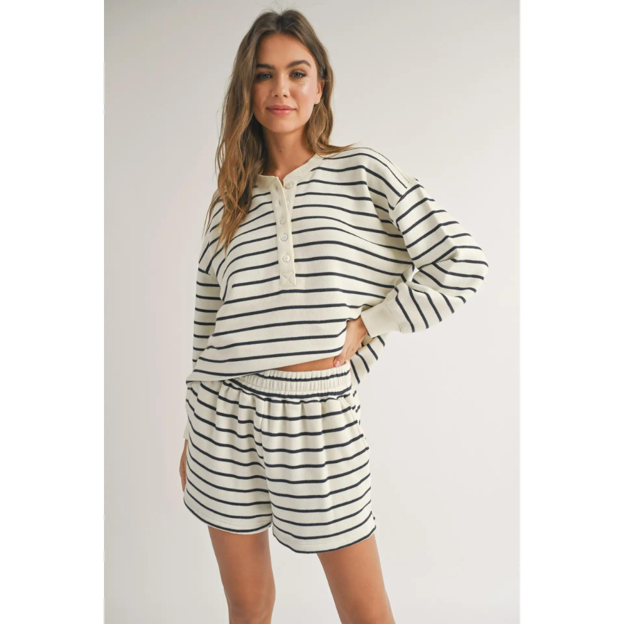 Striped Terry Set | Half Button Up