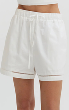 Load image into Gallery viewer, Reese Poplin Lattice Trim Shorts | White
