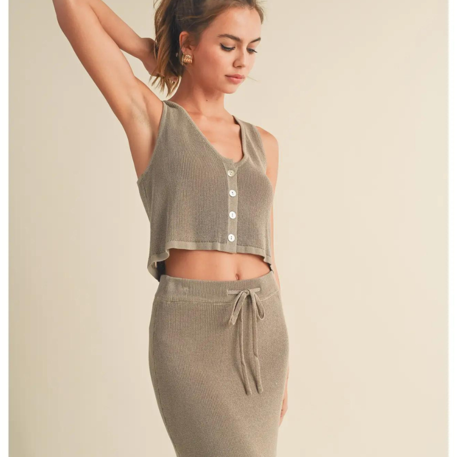 Karlee Vest + Maxi Skirt | Green Grey | Sold Separately