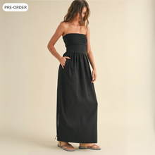 Load image into Gallery viewer, Linen + Ribbed Combo Dress | Black
