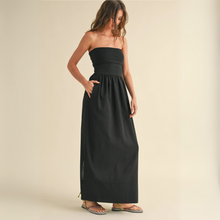 Load image into Gallery viewer, Linen + Ribbed Combo Dress | Black
