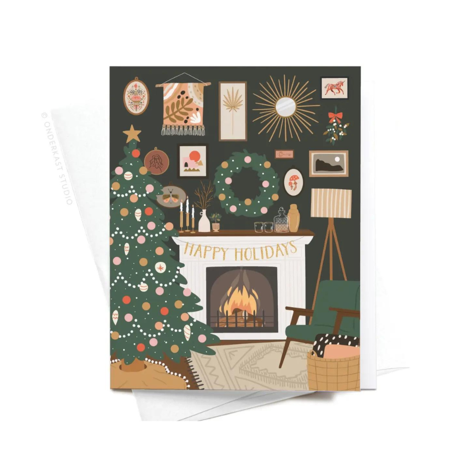 Happy Holidays Cozy Fireplace Card