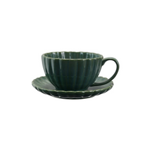 Load image into Gallery viewer, Stoneware Ribbed Mug w/ Saucer
