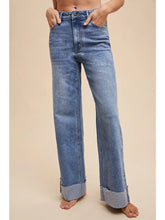 Load image into Gallery viewer, 90&#39;s Stretch Cuffed Hem High Rise Straight Jeans
