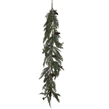 Load image into Gallery viewer, Faux Spruce + Pine Garland w/ Natural Pinecones
