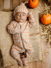 Load image into Gallery viewer, Organic Zip Footie | Pumpkin Stripe
