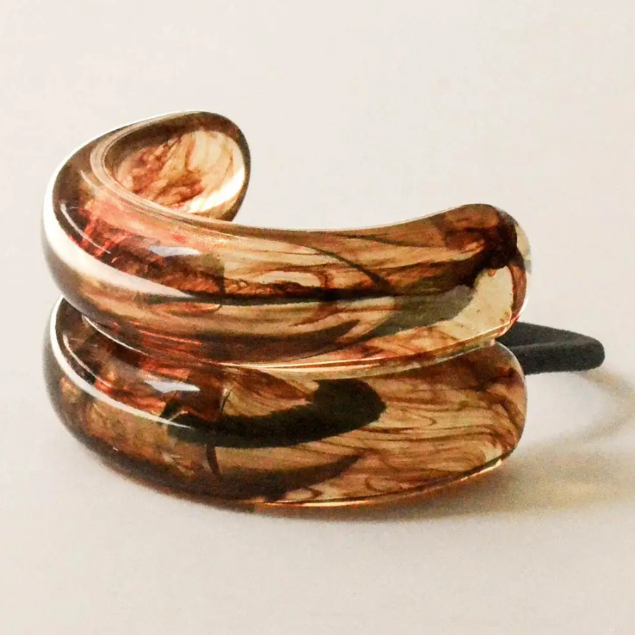 Wide Double Arch Resin Ponytail Hair Tie | Brown