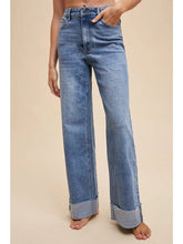 Load image into Gallery viewer, 90&#39;s Stretch Cuffed Hem High Rise Straight Jeans
