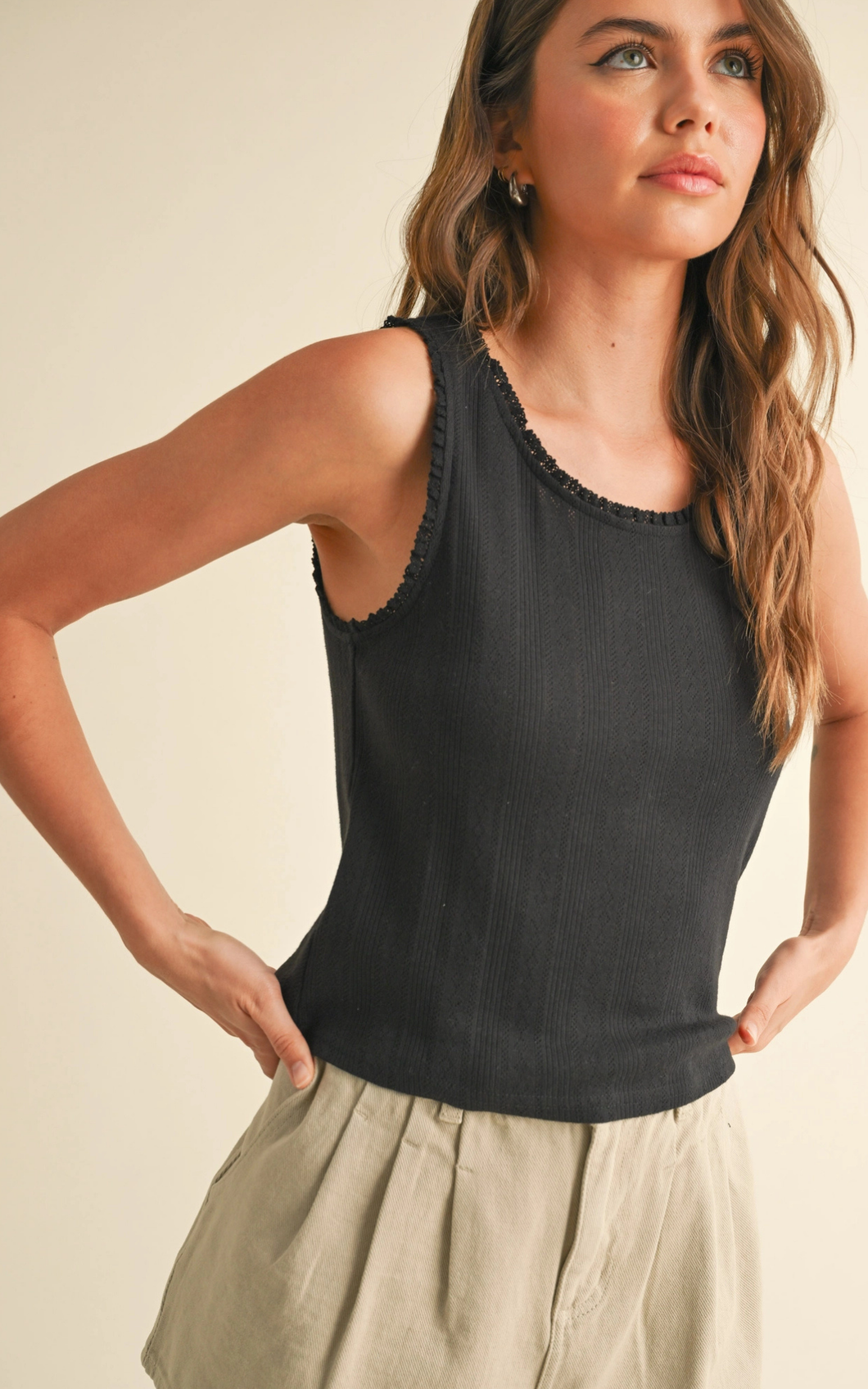 Pointelle Mini Ruffle Top | Black