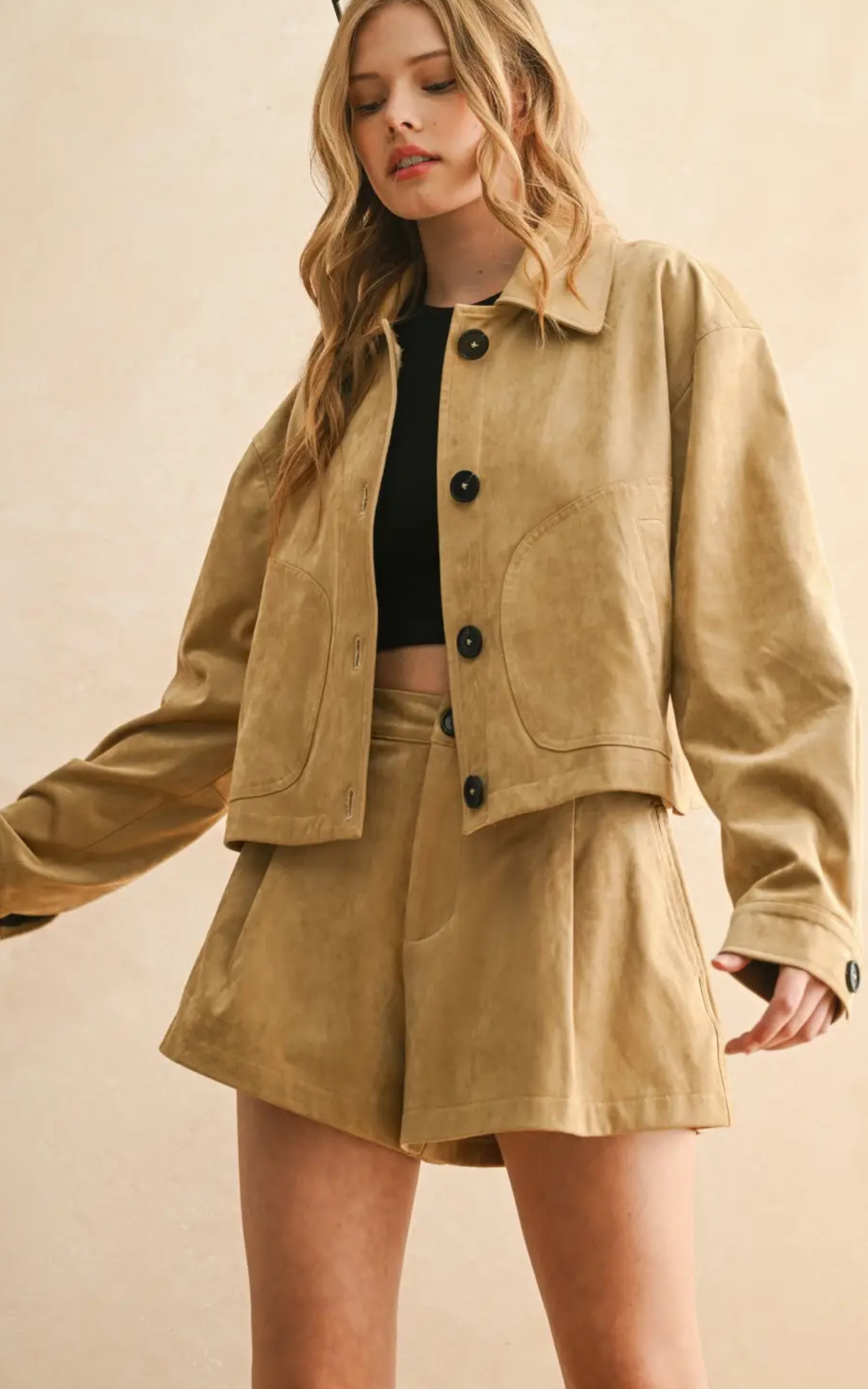 Pleated Suede Set | Jacket