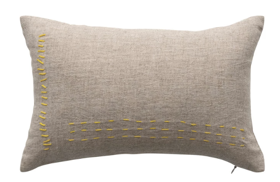 Hand-Embroidered Linen Blend Lumbar Pillow | 4 Colors