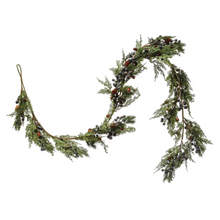 Load image into Gallery viewer, 72&quot;L Faux Cypress Garland w/Natural Pinecones + Berries
