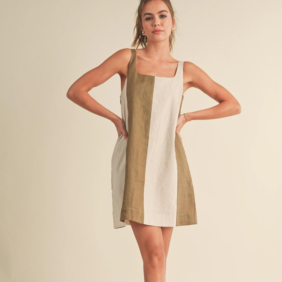 Color Block Linen Mini Dress