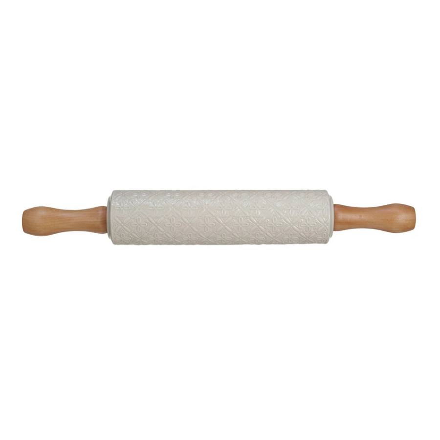 Ivory Embossed Stoneware Rolling Pin