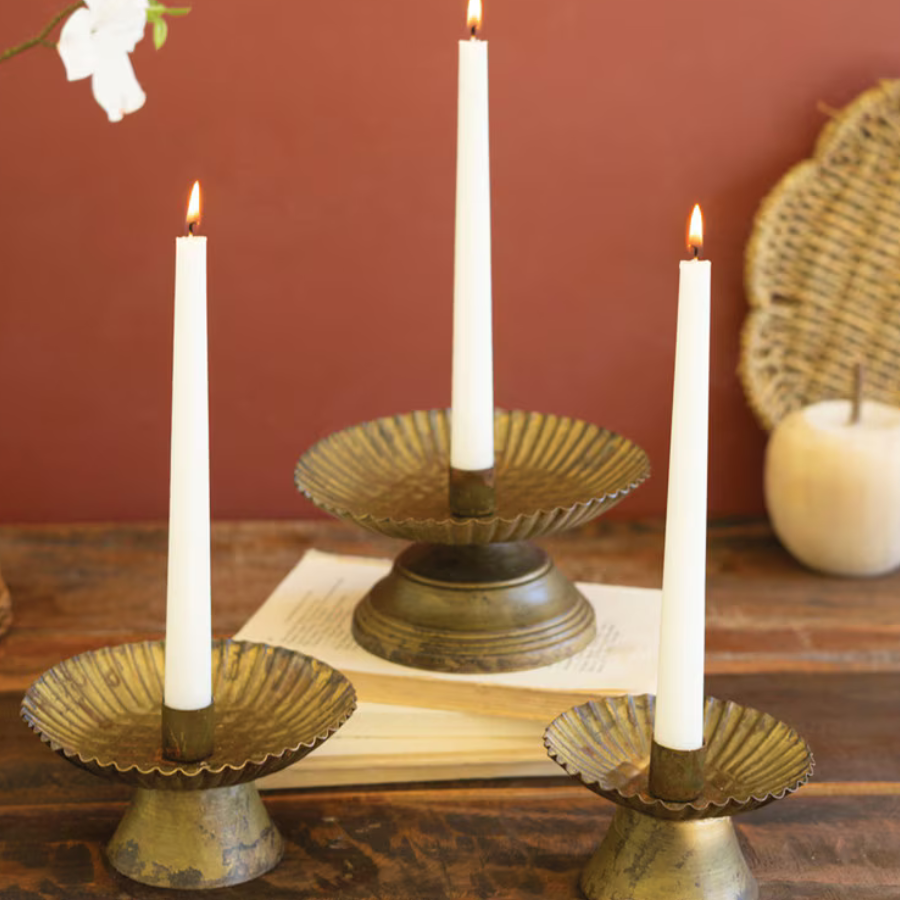 Antique Gold Taper Candle Holders | Set of 3