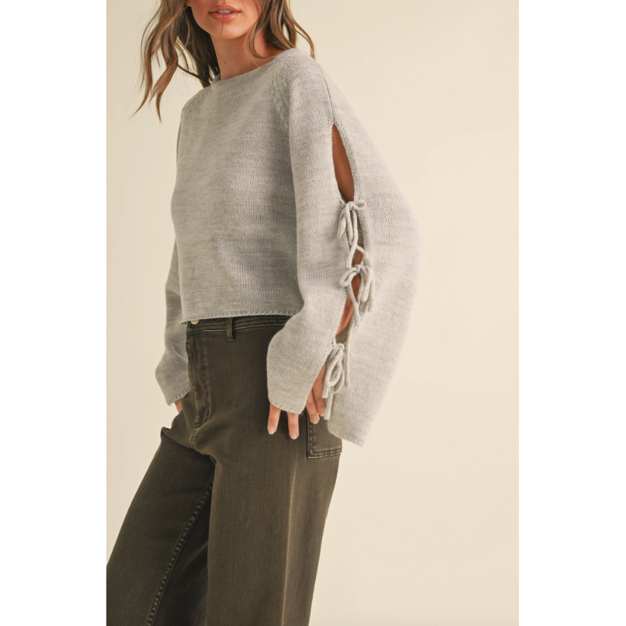 Ribbon Tie Detail Sweater | Grey