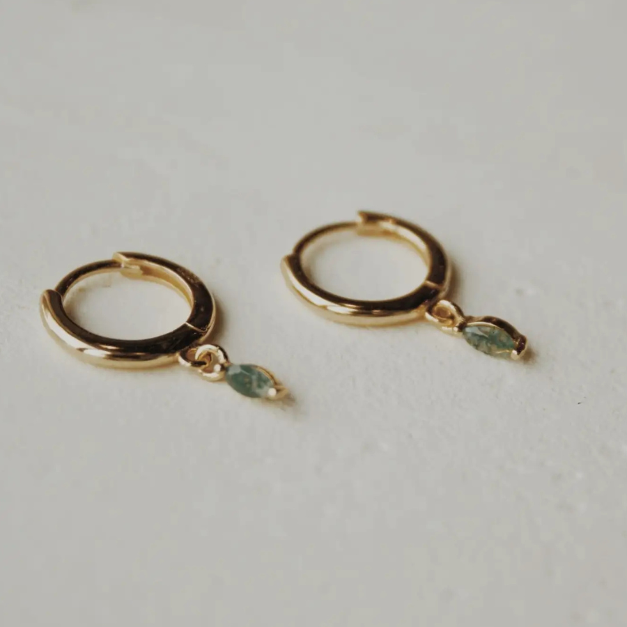 Moss Agate Ethereal Huggie Hoops