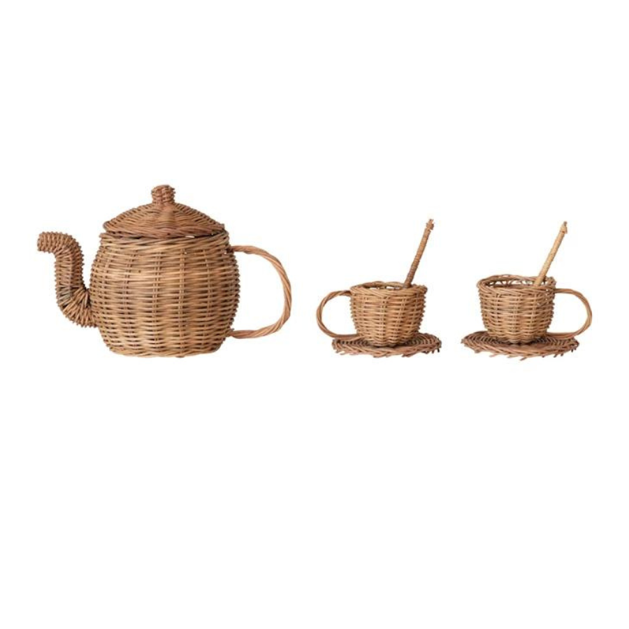 Woven Rattan Toy Tea Set | Set of 7 in Bag