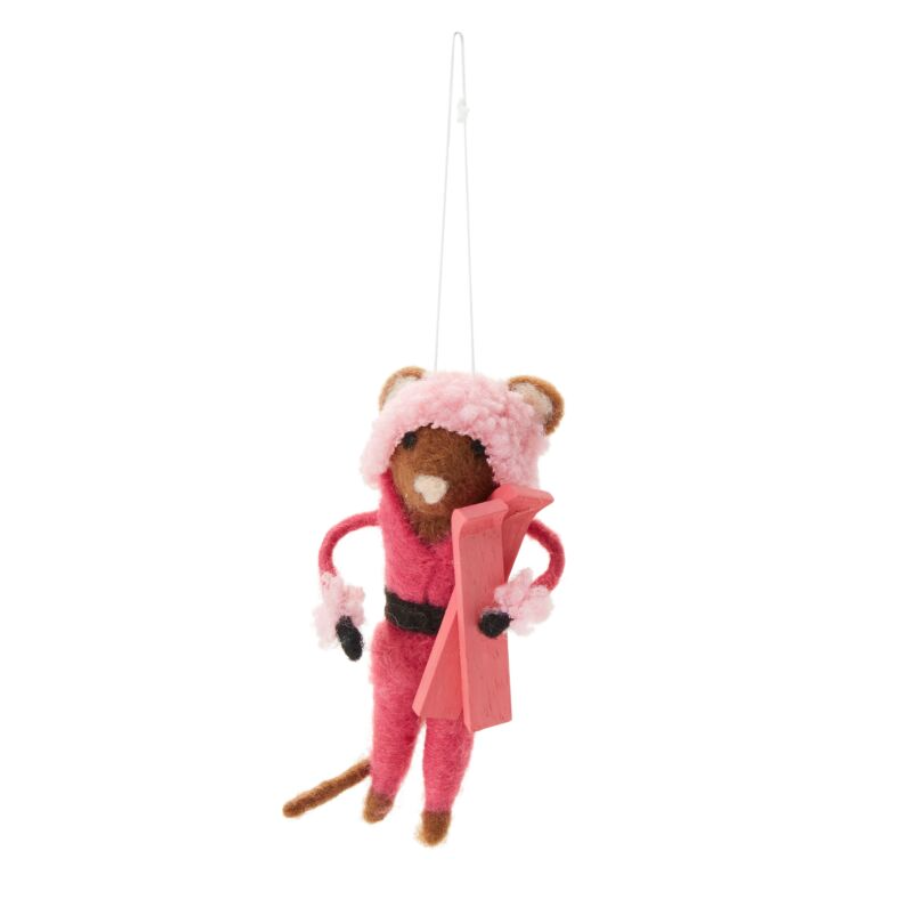 Ski Mouse Ornament | Pink