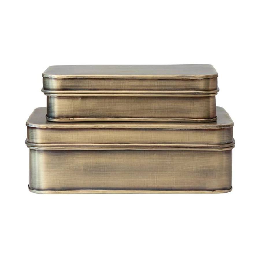 Antique Brass Boxes | Set of 2