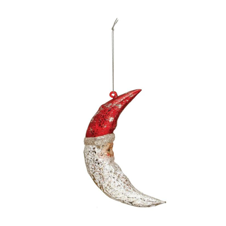 Mercury Glass Santa Moon Ornament