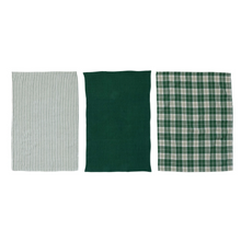 Load image into Gallery viewer, Waffle Weave Tea Towels | Green + White | Set of 3
